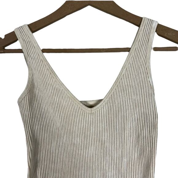 Aura Bodysuit Womens S/M Cream Ribbed Sleeveless Stretch Neutral Basic Layering - Picture 2 of 4